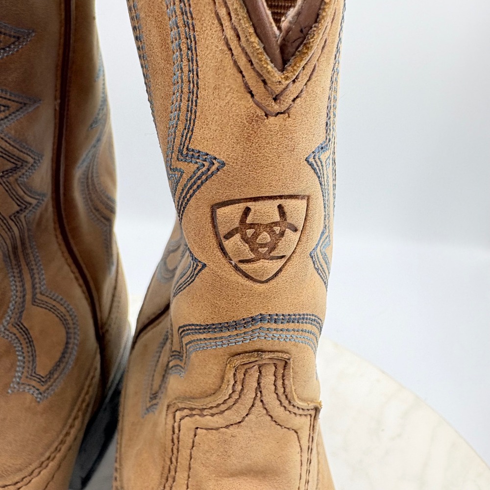 Ariat Western Boots Mens 12D Tan Leather Round Toe Stitching Rodeo Cowboy - Picture 8 of 13